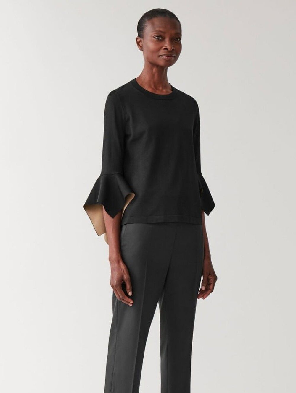 COS Womens Textured Draped Sleeve Top - Size Large